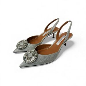 Aquazzura Crystal Hoop Sling 50 Slingback Heels Size 36